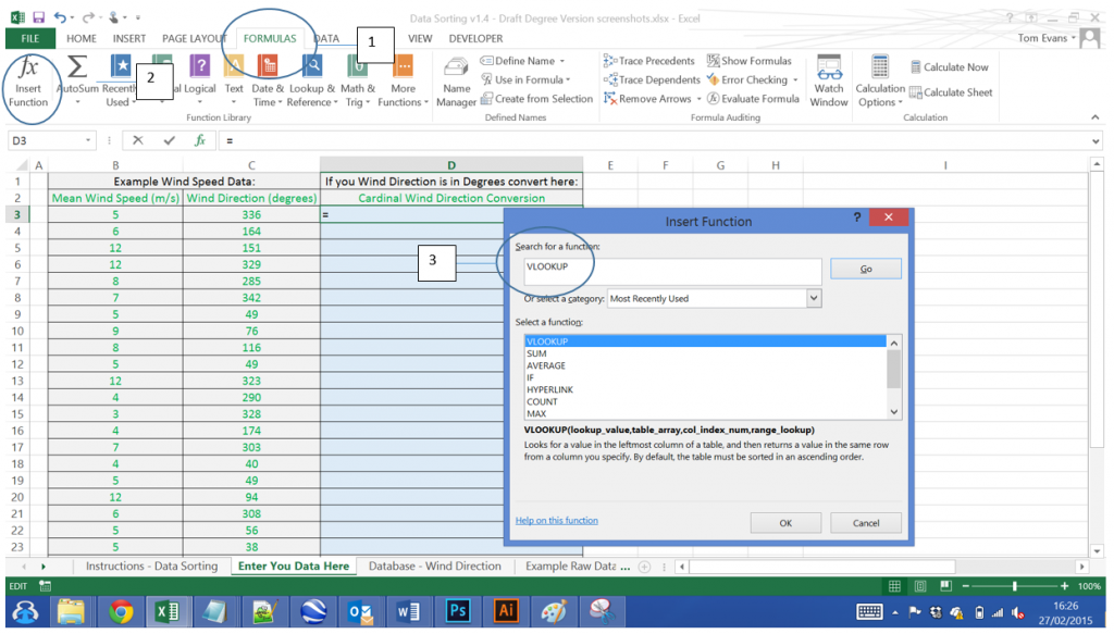 Creating a Lookup function - Wind Rose Diagrams using Excel